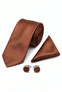 Men’s Copper Tie Set with Pocket Square and Cufflinks