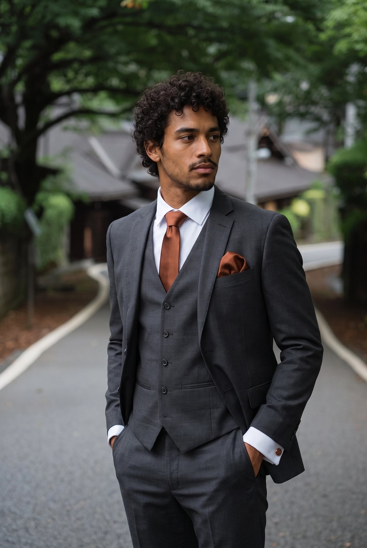 Men’s Copper Tie Set with Pocket Square and Cufflinks