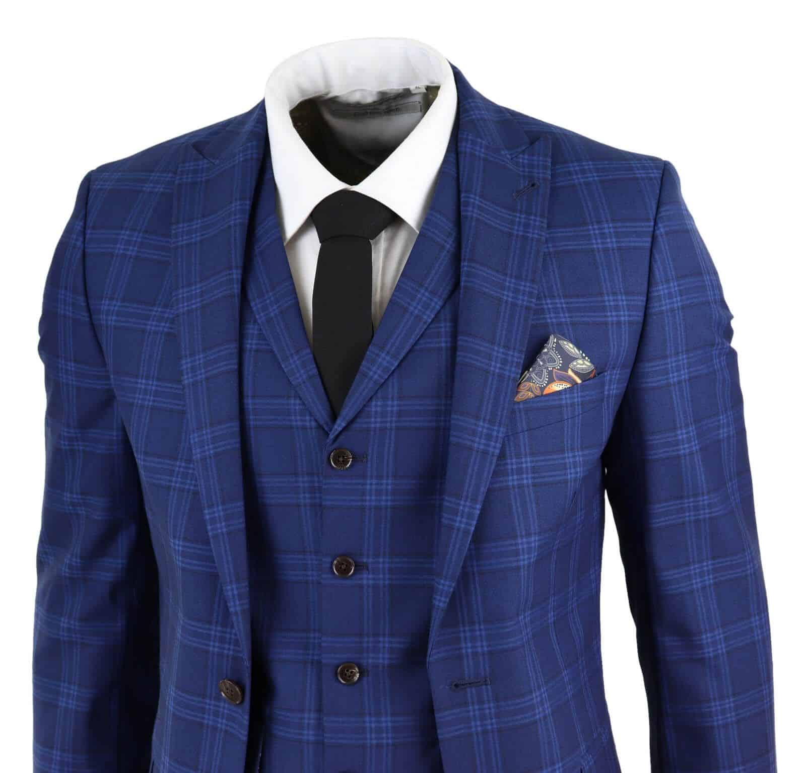 スーツ 5351 LUXURY CHECK TAILORED SETUP 46 Mens Dark Blue Check Suit: Buy Online - Happy Gentleman