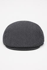 Men's Flat Cap Wool Herringbone Charcoal Tweed Classic 1920s Unisex Del Boy