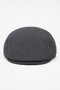 Men's Flat Cap Wool Herringbone Charcoal Tweed Classic 1920s Unisex Del Boy