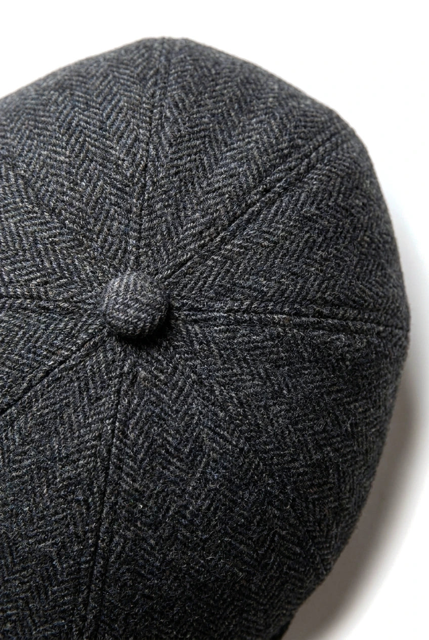 Men's Flat Cap Wool Herringbone Charcoal Tweed Classic 1920s Unisex Del Boy