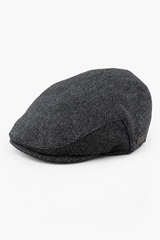 Men's Flat Cap Wool Herringbone Charcoal Tweed Classic 1920s Unisex Del Boy