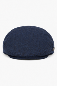 Men's Flat Cap Wool Herringbone Navy Tweed Classic 1920s Unisex Del Boy