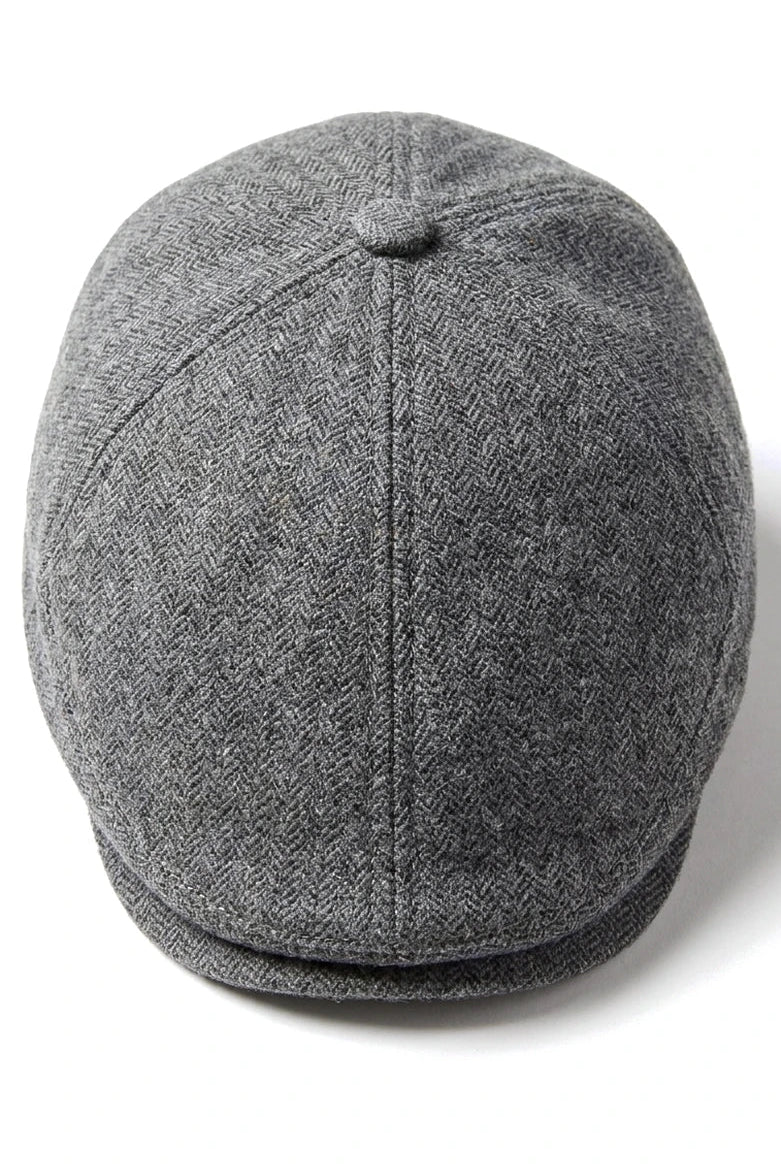 Mens Flatcap Hat Baker Boy 8 Panel Grandad Tweed Herringbone Grey Vintage