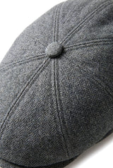 Mens Flatcap Hat Baker Boy 8 Panel Grandad Tweed Herringbone Grey Vintage