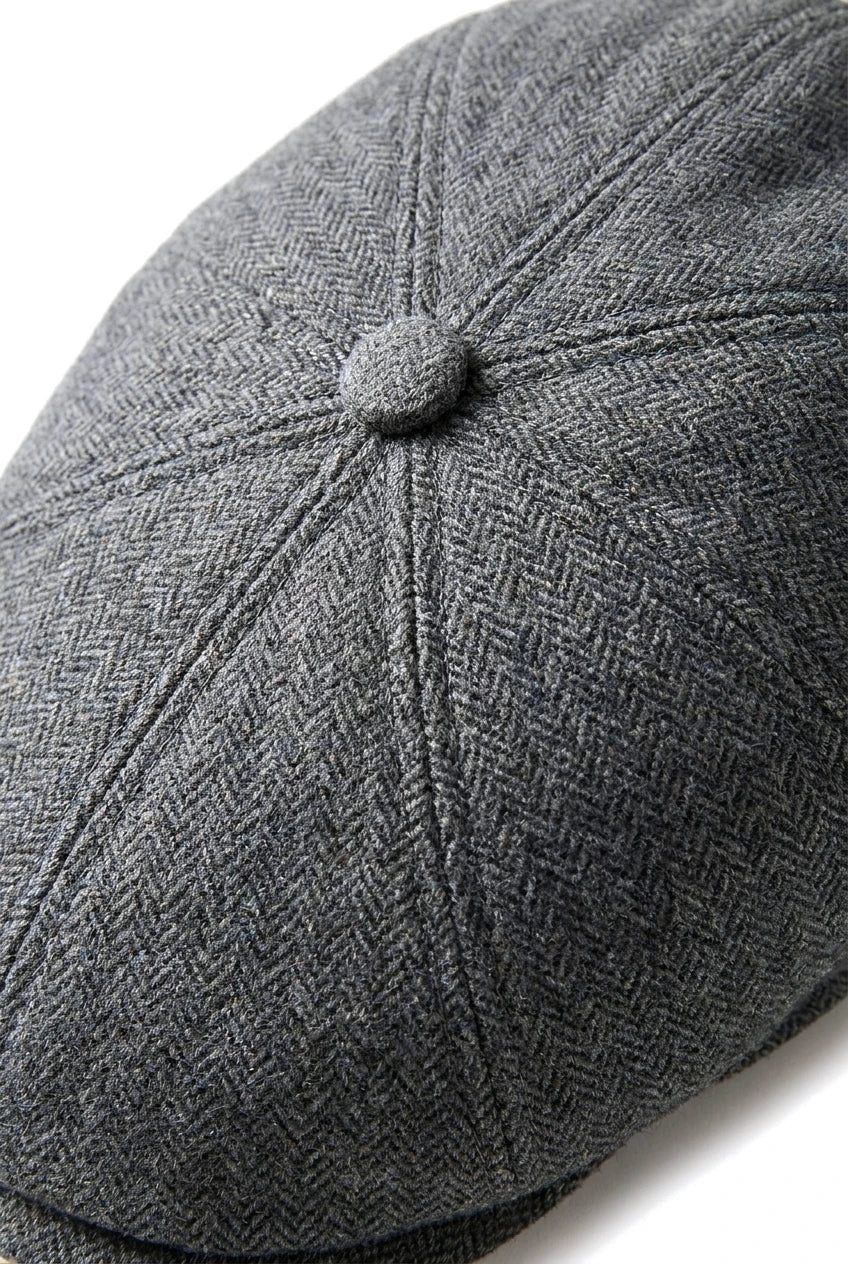 Mens Flatcap Hat Baker Boy 8 Panel Grandad Tweed Herringbone Grey Vintage