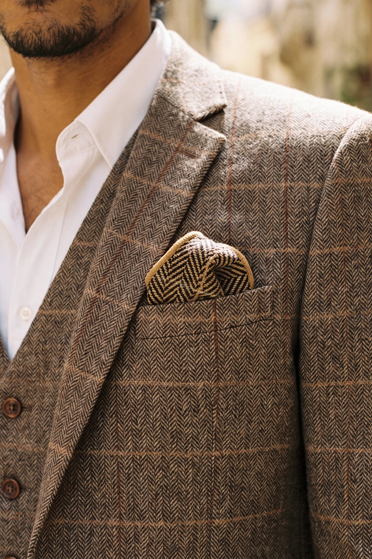 Men’s Gold Tweed Wool Blend Pocket Square