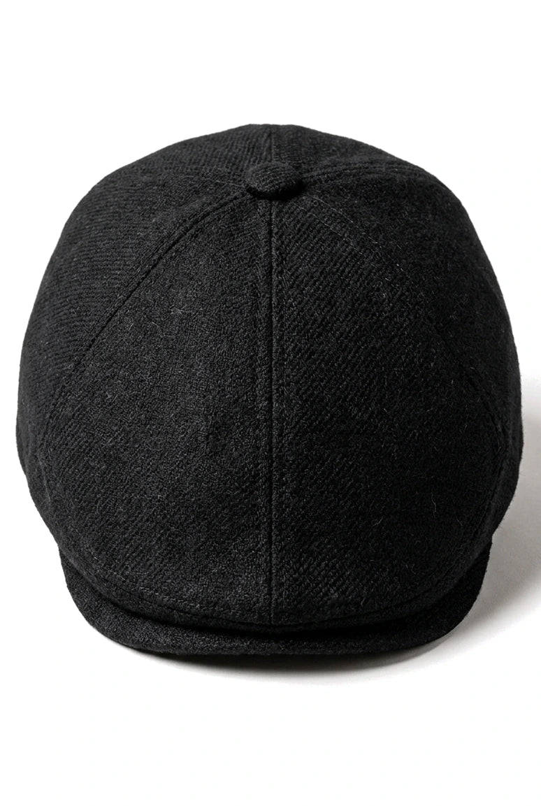 Mens Grandad Baker Flat Black Cap 8 Panel Tweed Vintage Classic Smart Casual 1920s