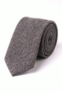Men’s Grey Herringbone Check Wool Blend Tweed Tie