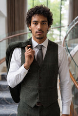 Men’s Grey Herringbone Check Wool Blend Tweed Tie