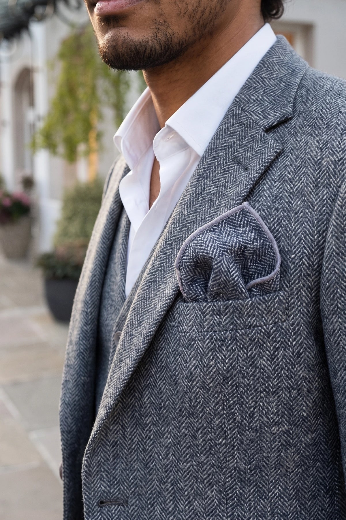 Men’s Grey Tweed Wool Blend Pocket Square