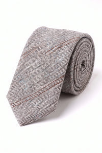 Men’s Grey Wool Tweed Herringbone Check Tie