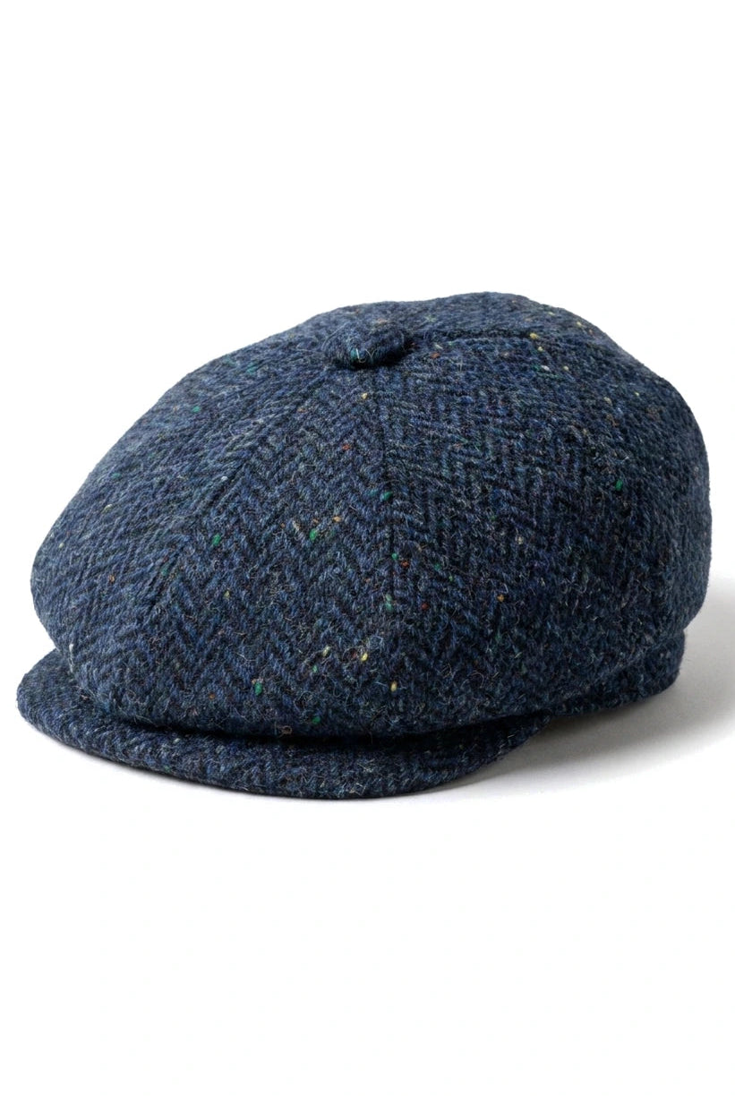 Mens Herringbone Blue Tweed 8 Panel Cap