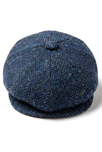 Mens Herringbone Blue Tweed 8 Panel Cap