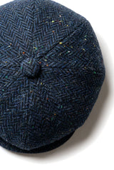 Mens Herringbone Blue Tweed 8 Panel Cap