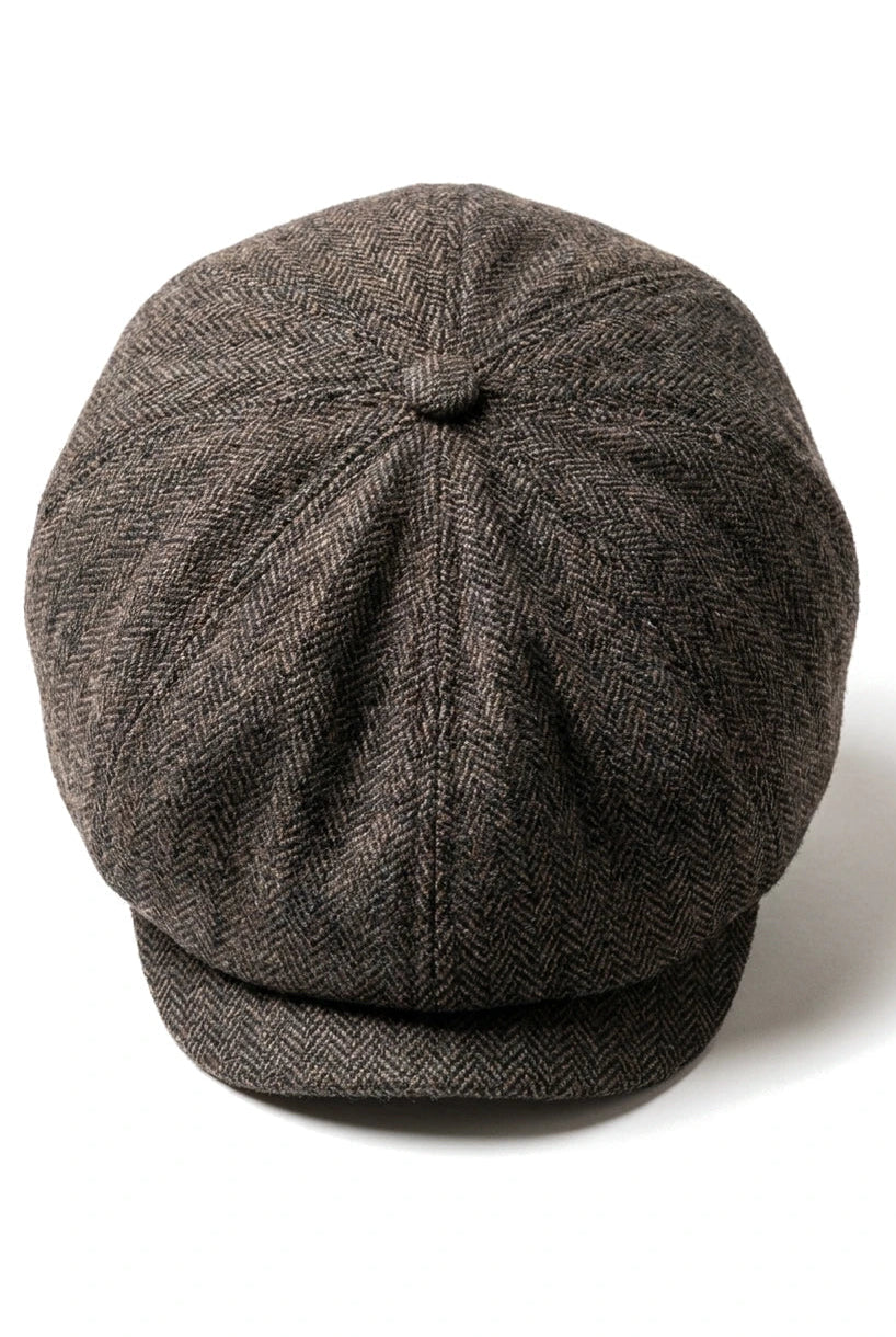 Men's Herringbone Newsboy Classic Flat Cap - Brown