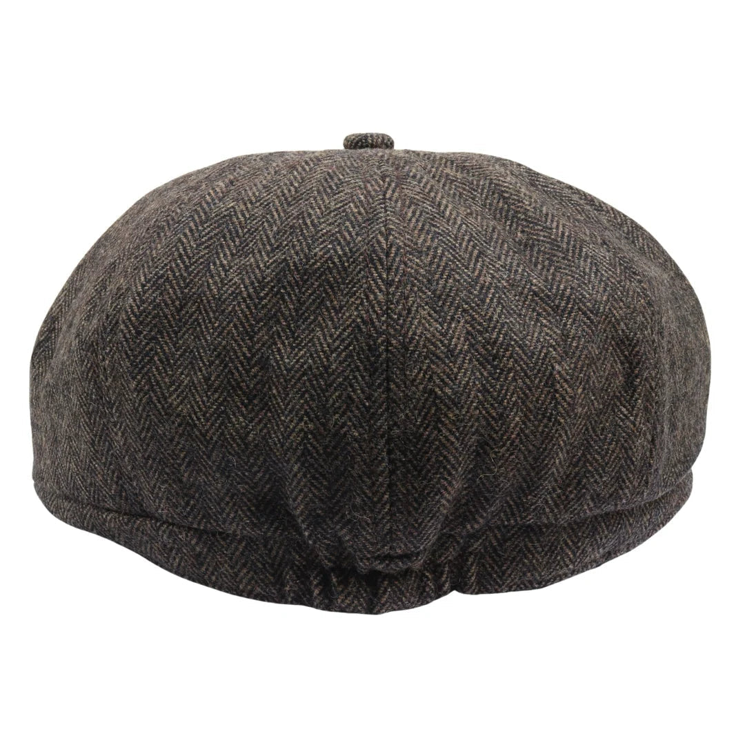 Men's Herringbone Newsboy Classic Flat Cap - Brown