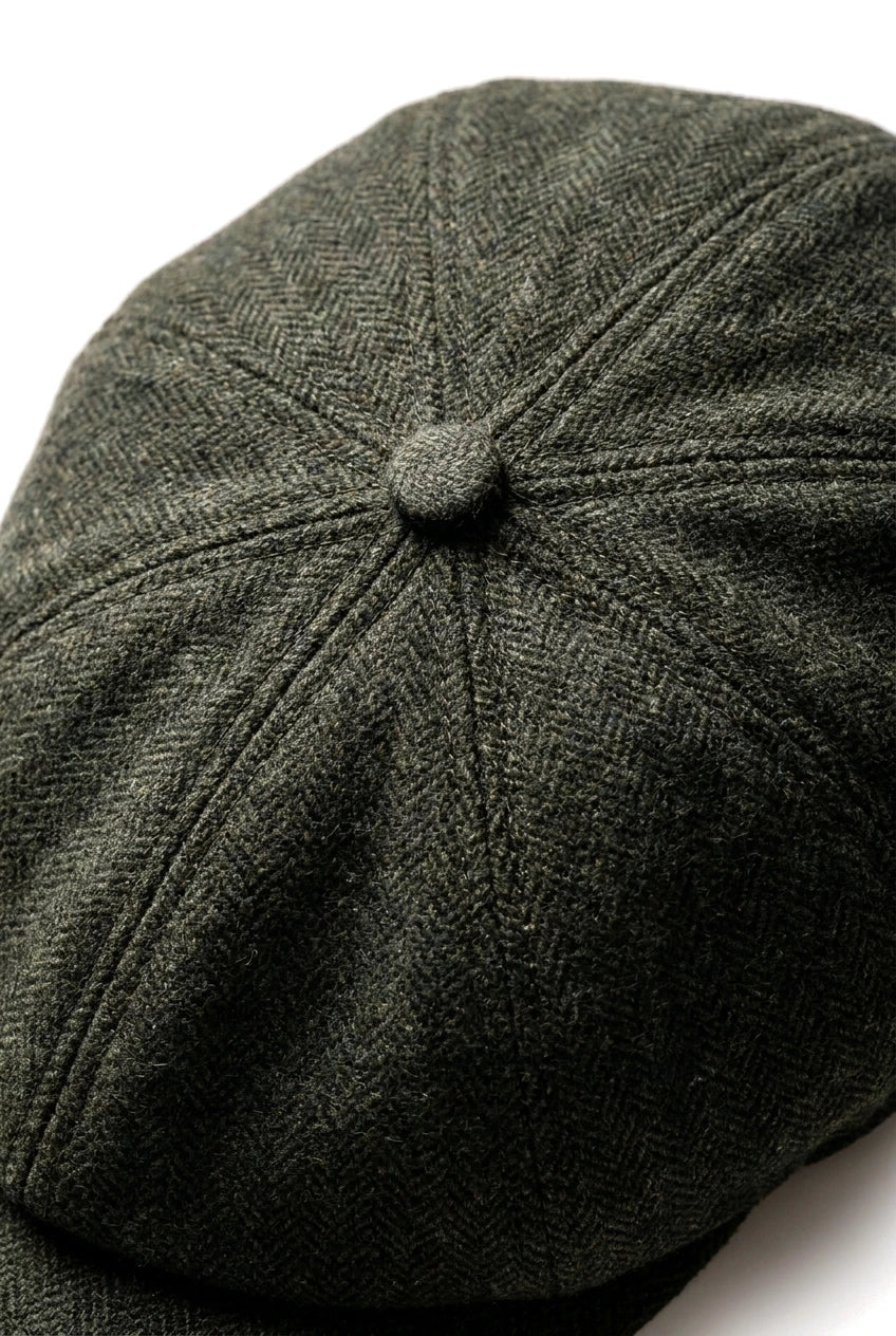 Men's Herringbone Newsboy Classic Flat Cap - Olive