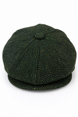 Mens Herringbone Tweed 8 Panel Cap Olive