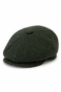 Mens Herringbone Tweed 8 Panel Cap Olive
