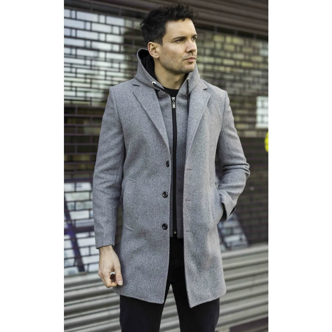 Men's Hooded Wool Blend Classic Overcoat