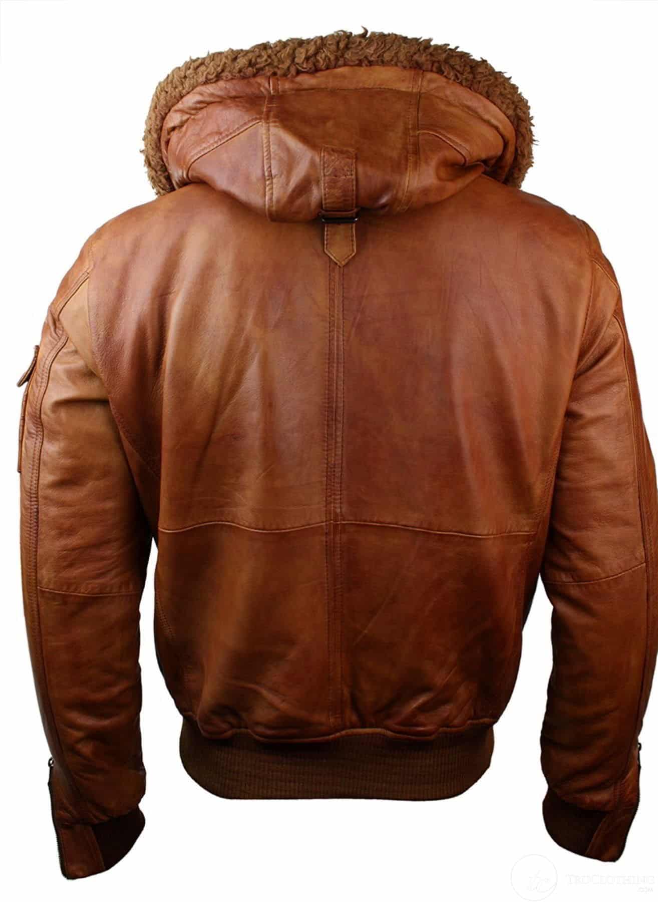 Mens Real Leather Hood Fur Jacket Bomber Aviator Vintage Brown