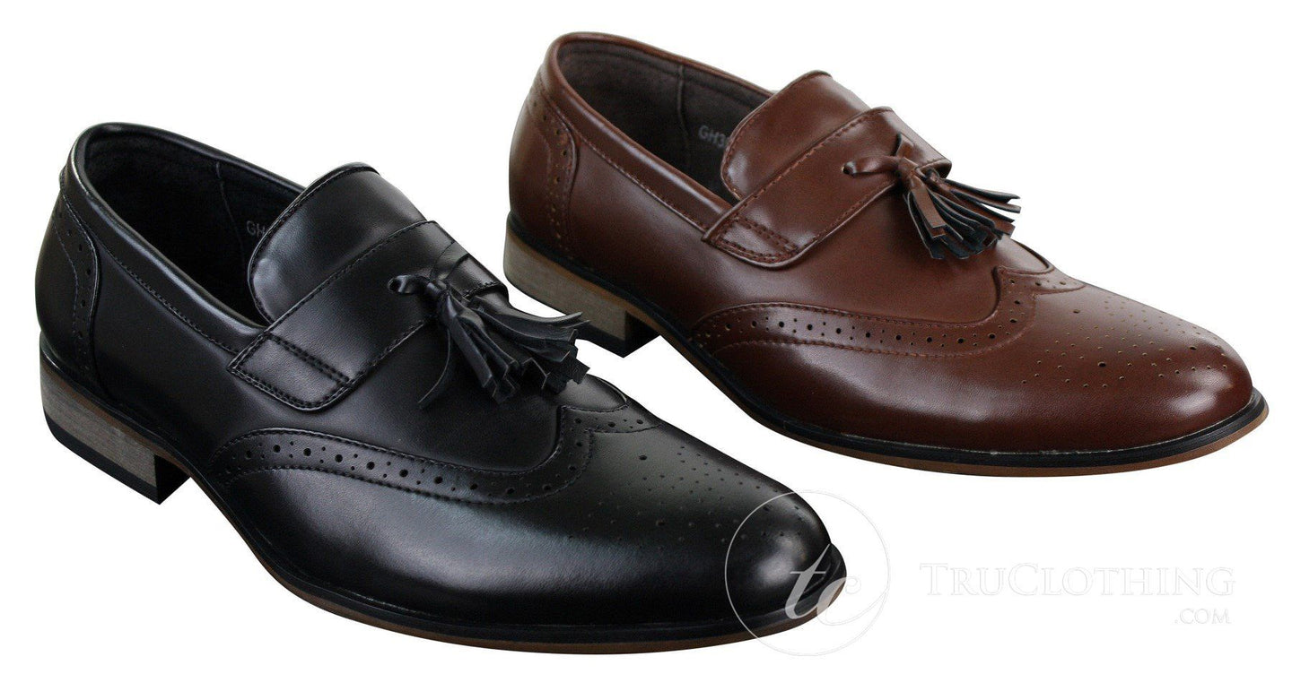 Mens Leather Slip On Tassle Brogues Driving Shoes Loafers Classic Vintage Retro