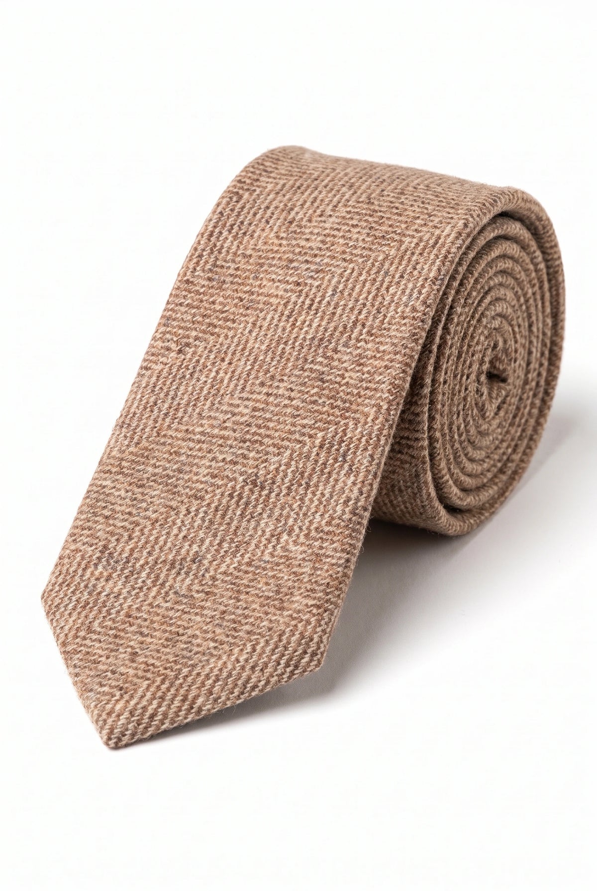 Men’s Light Brown Herringbone Wool Blend Tweed Tie