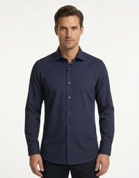 Men's Long Sleeve Button-Down Dress Shirt - Navy