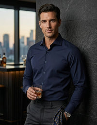Men's Long Sleeve Button-Down Dress Shirt - Navy