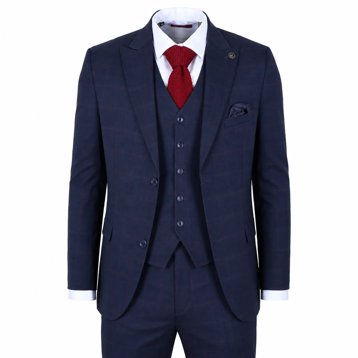 IM54 - Men's Navy Blue Check Tailored Fit 3 Piece Suit