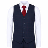 IM54 - Men's Navy Blue Check Tailored Fit 3 Piece Suit