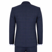 IM54 - Men's Navy Blue Check Tailored Fit 3 Piece Suit