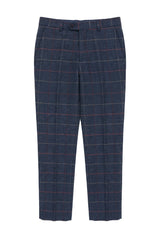 Mens Navy Blue Wine Trousers Check Herringbone Tweed Vintage New Marc Darcy