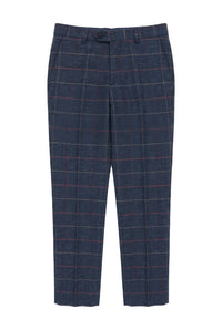 Mens Navy Blue Wine Trousers Check Herringbone Tweed Vintage New Marc Darcy