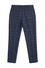 Mens Navy Blue Wine Trousers Check Herringbone Tweed Vintage New Marc Darcy