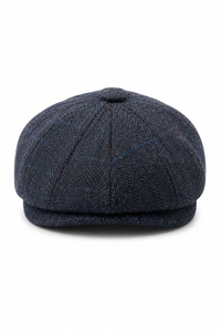 Men's Navy Blue Wool Blend Tweed Newsboy Flat Cap