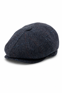 Men's Navy Blue Wool Blend Tweed Newsboy Flat Cap