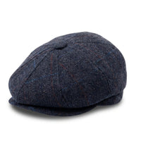 Men's Navy Blue Wool Blend Tweed Newsboy Flat Cap