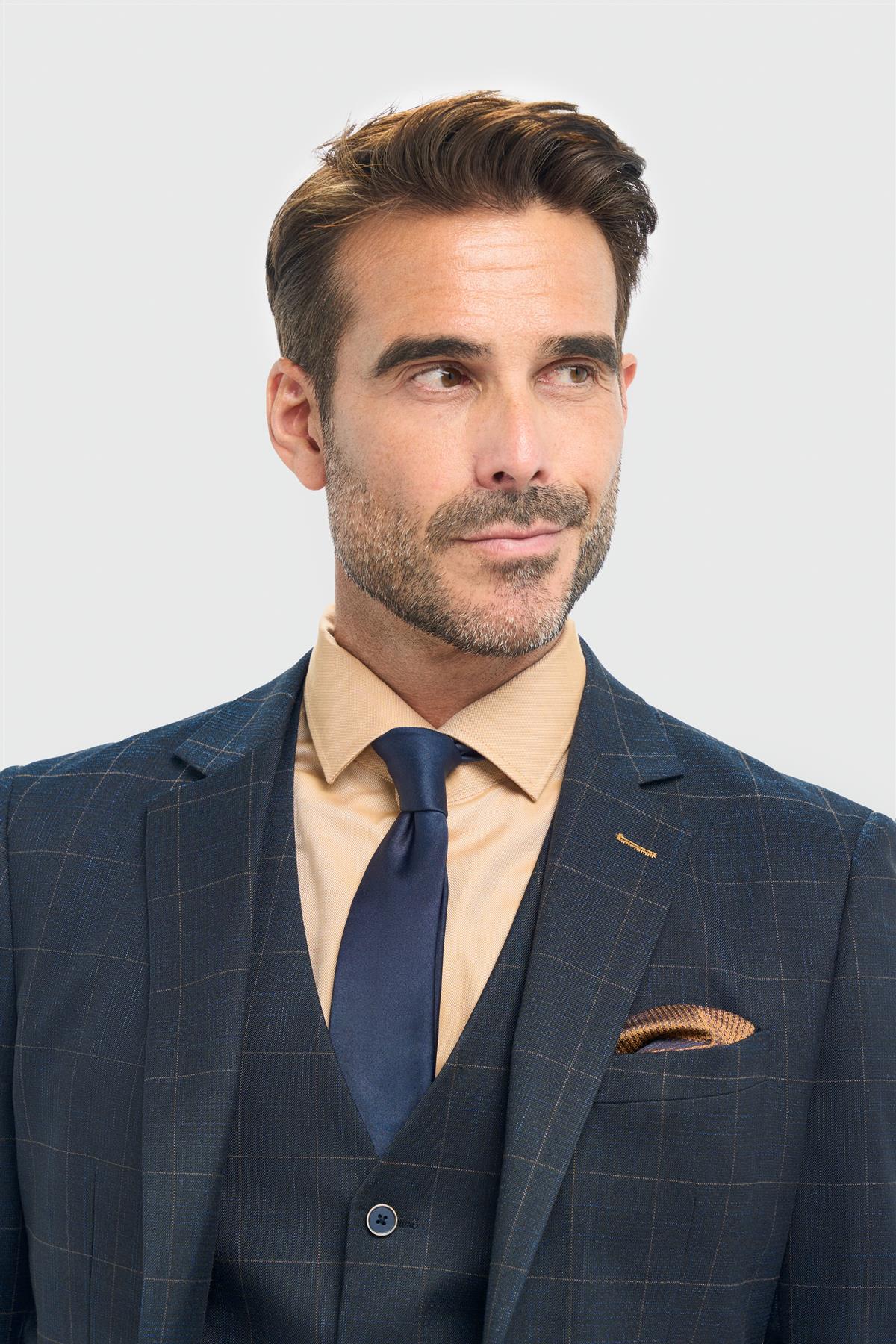 Men's Navy Check Tailored Fit Blazer