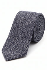 Men’s Navy Herringbone Wool Blend Tweed Tie