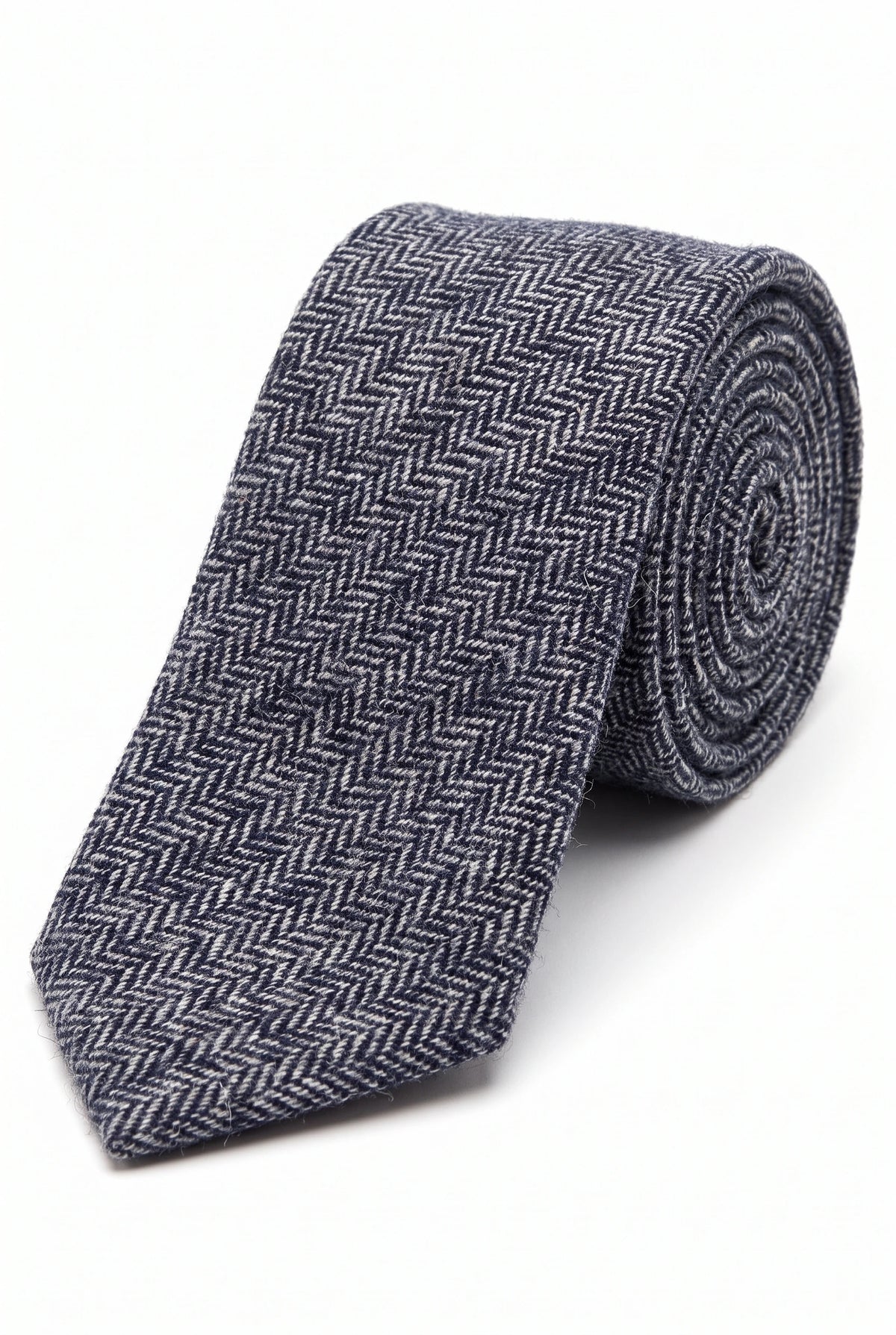 Men’s Navy Herringbone Wool Blend Tweed Tie