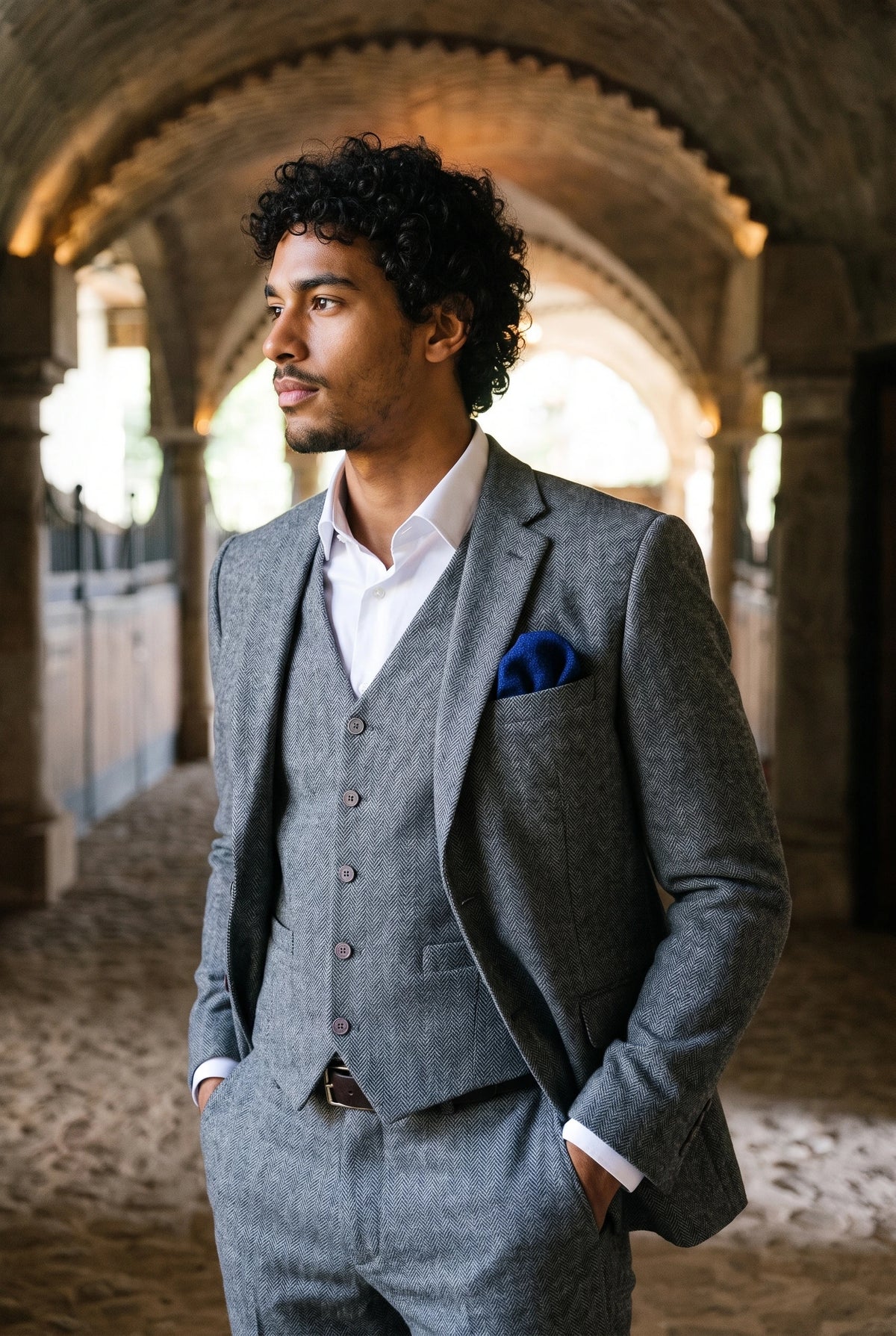 Men’s Navy Tweed Wool Blend Pocket Square