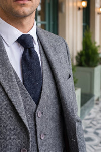 Men’s Navy Wool Blend Tweed Tie