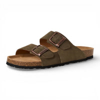 Men's Olive Green Leather Slip-On Footbed Slipper Sandals