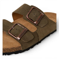 Men's Olive Green Leather Slip-On Footbed Slipper Sandals