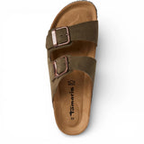 Men's Olive Green Leather Slip-On Footbed Slipper Sandals