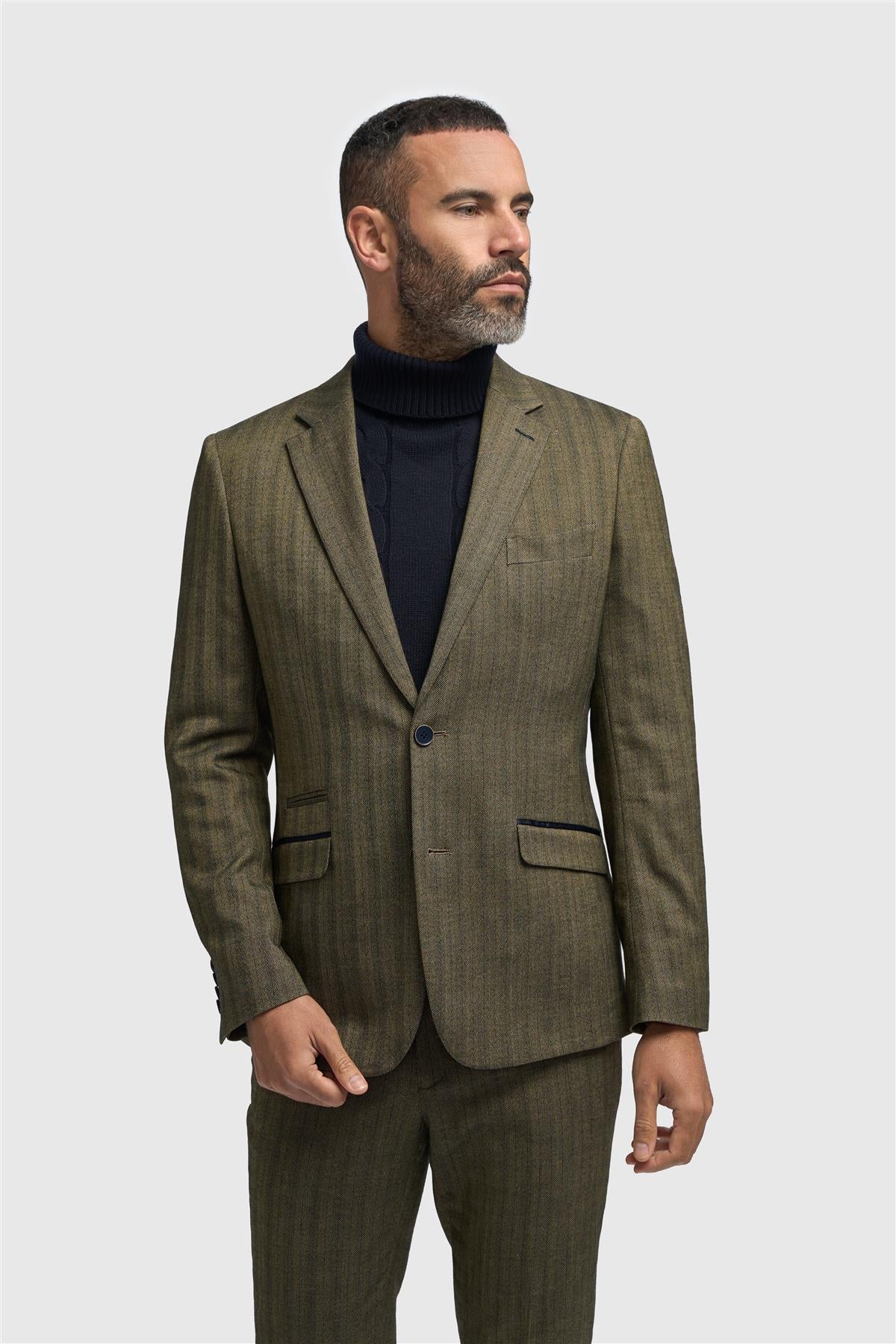 Men's Olive Green Tweed Herringbone Blazer