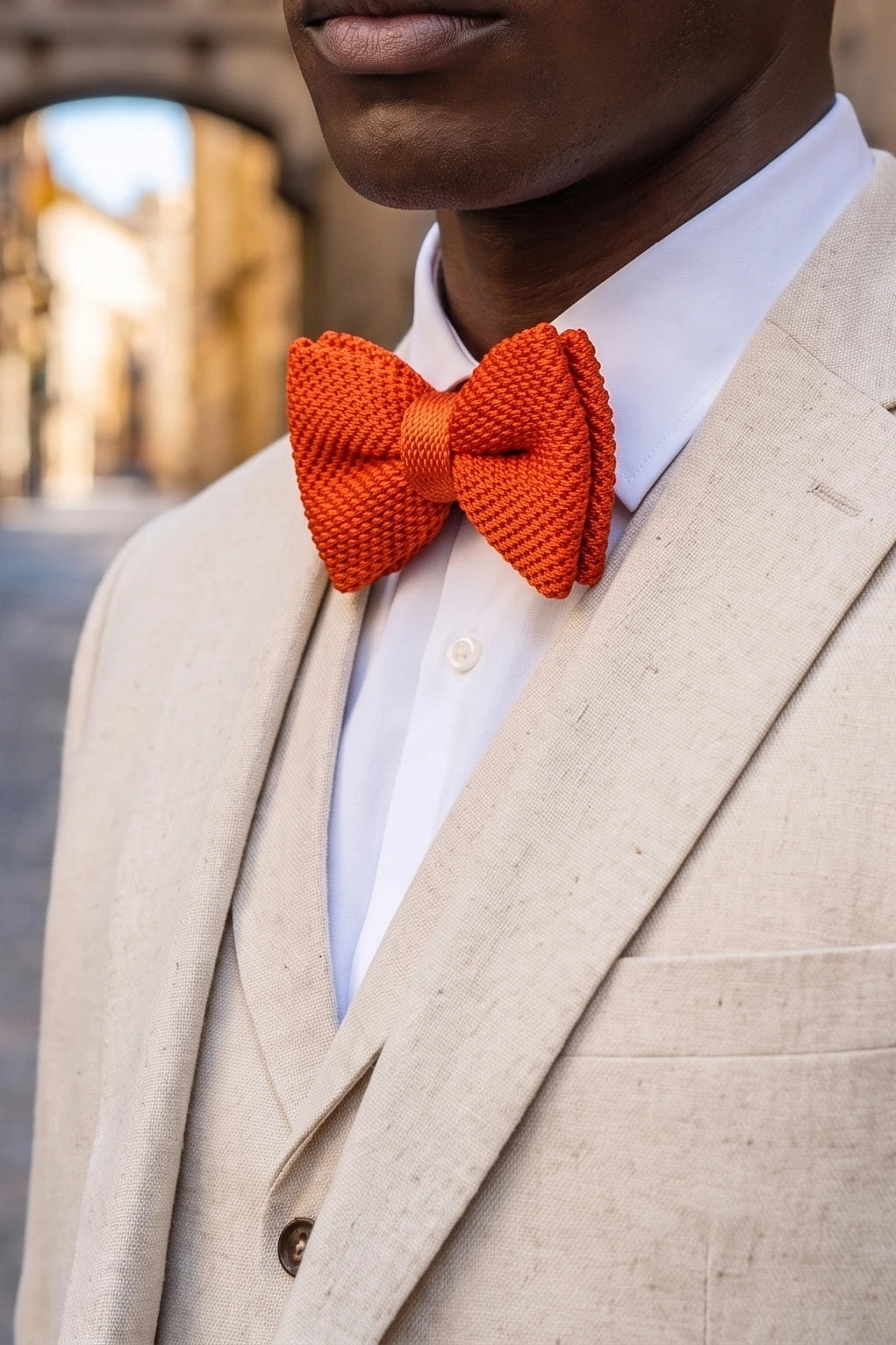 Men’s Orange Knitted Bow Tie